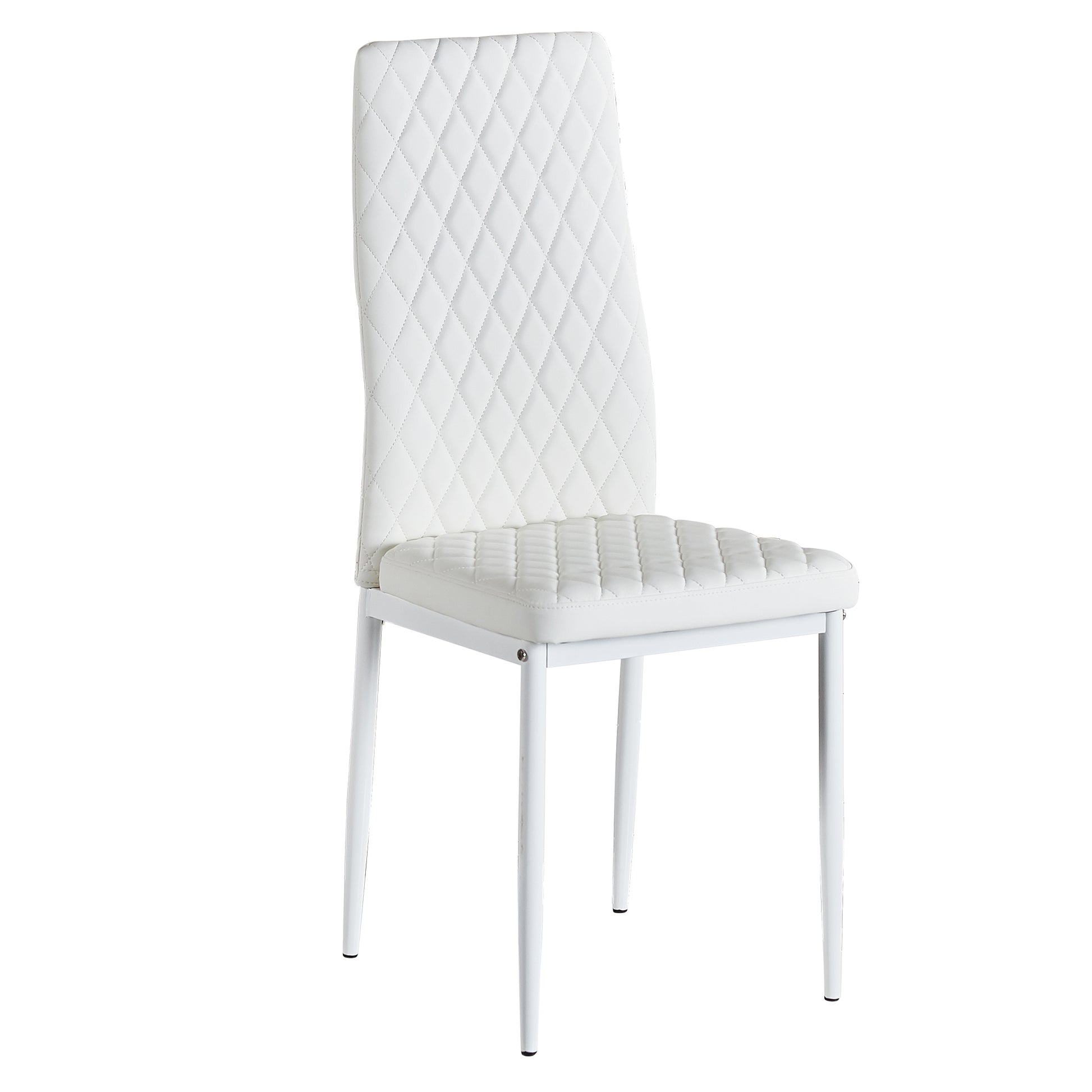 White Modern Minimalist Dining Chair Fireproof Leather Sprayed Metal Pipe Diamond Grid Pattern Restaurant Home Conference Chair Set Of 6 White Pu
