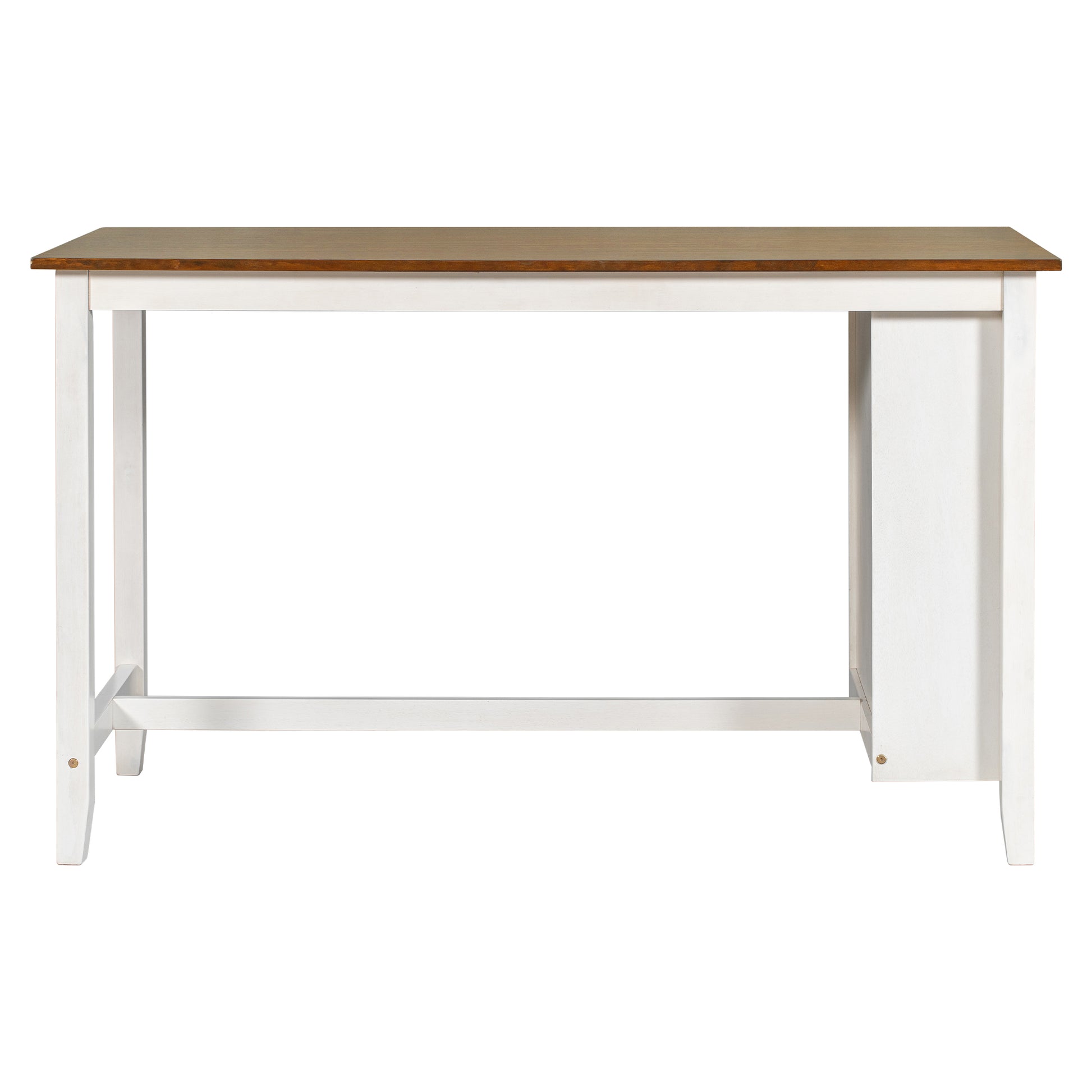 5 Pieces Counter Height Rustic Farmhouse Dining Room Wooden Bar Table Set With 4 Chairs, White White Wood Dining Room Solid Wood Rubberwood Rectangular Dining Table With Chair Upholstered Chair Wood White Solid Back Seats 4 4 Leg Foam Solid Wood