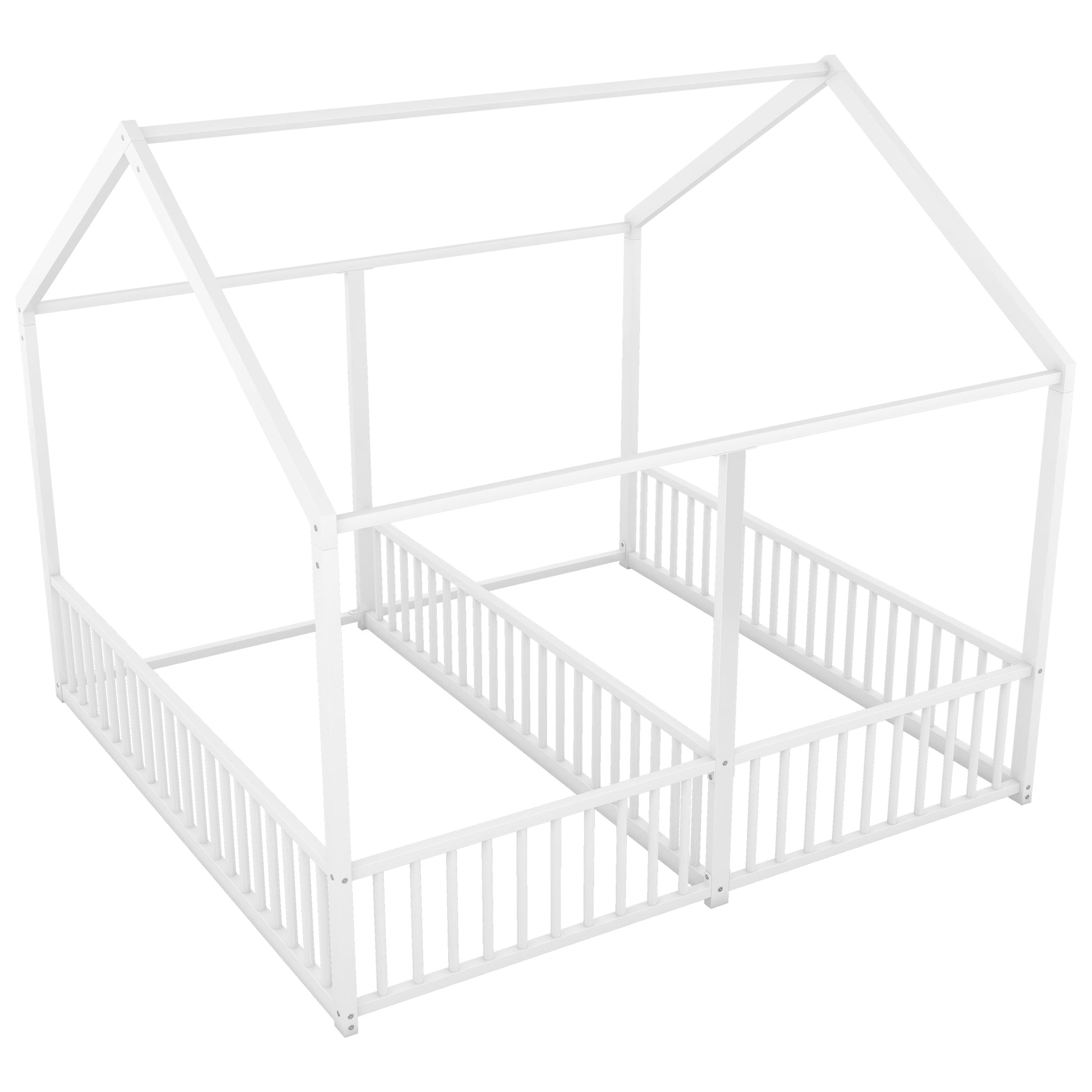 Metal Twin Size House Platform Beds, Two Shared Beds, White Box Spring Not Required Twin Antique White Metal Bedroom Metal