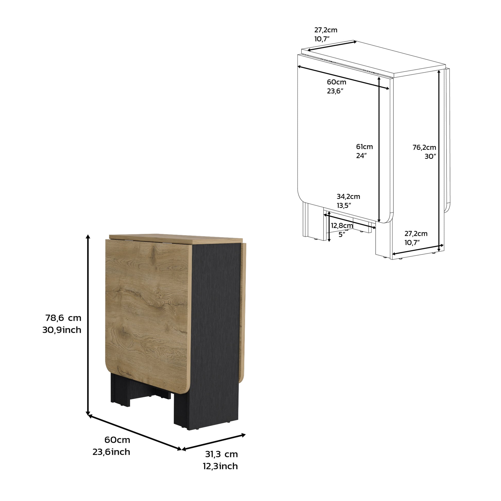 Folding Table With Expandable Design In 3 Forms, Black Macadamia Black Multi Particle Board Pine