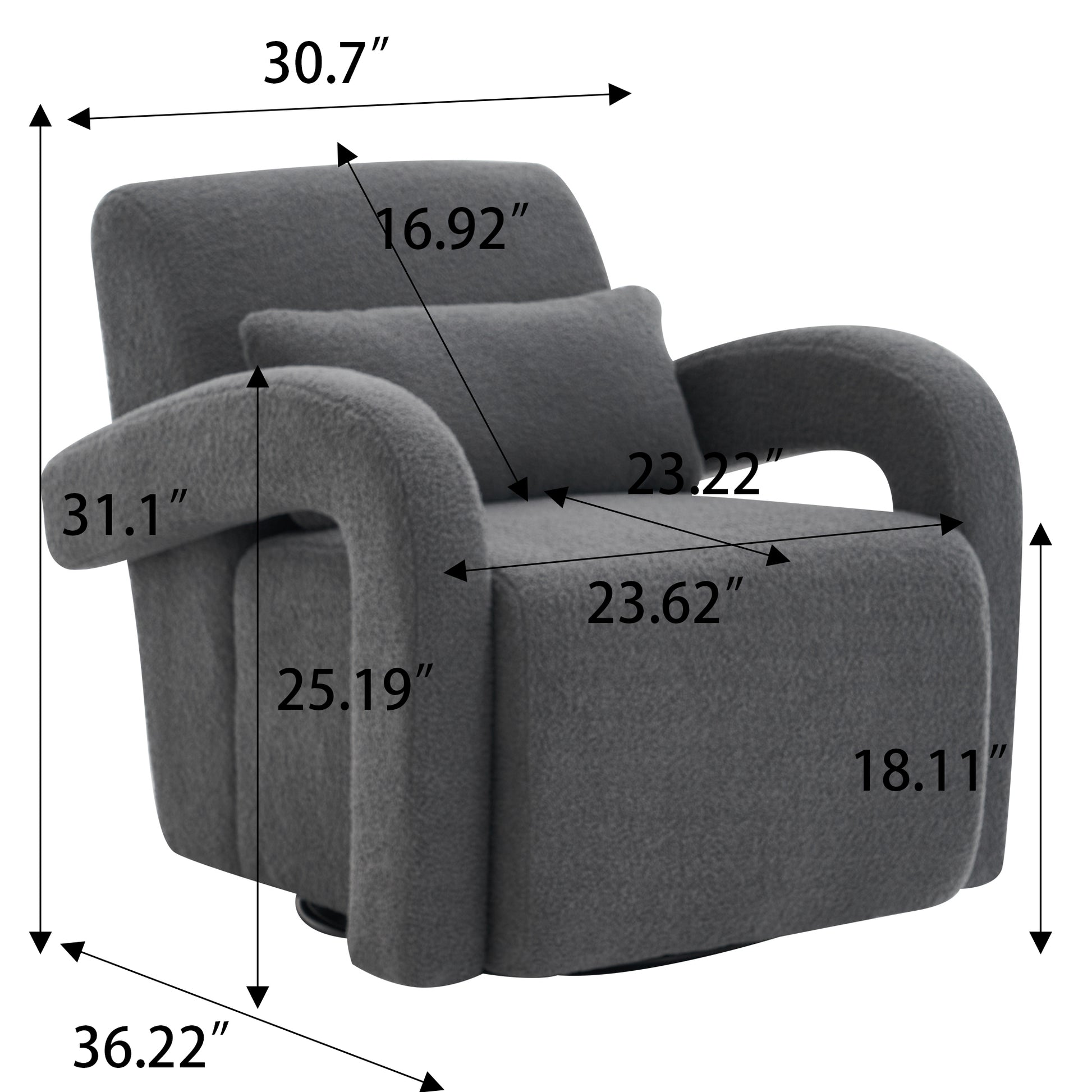Cozy Dark Grey Teddy Fabric Armchair Modern Sturdy Lounge Chair With Curved Arms And Thick Cushioning For Plush Comfort Dark Gray Teddy