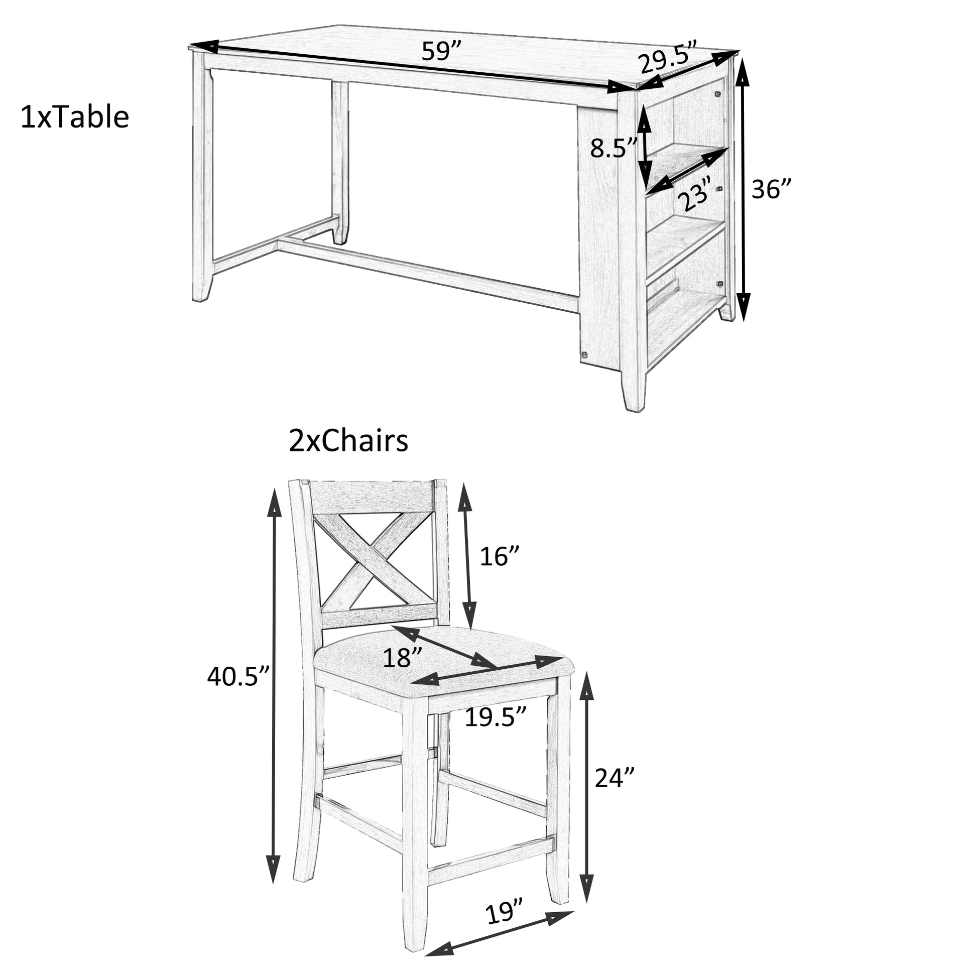5 Pieces Counter Height Rustic Farmhouse Dining Room Wooden Bar Table Set With 4 Chairs, White White Wood Dining Room Solid Wood Rubberwood Rectangular Dining Table With Chair Upholstered Chair Wood White Solid Back Seats 4 4 Leg Foam Solid Wood