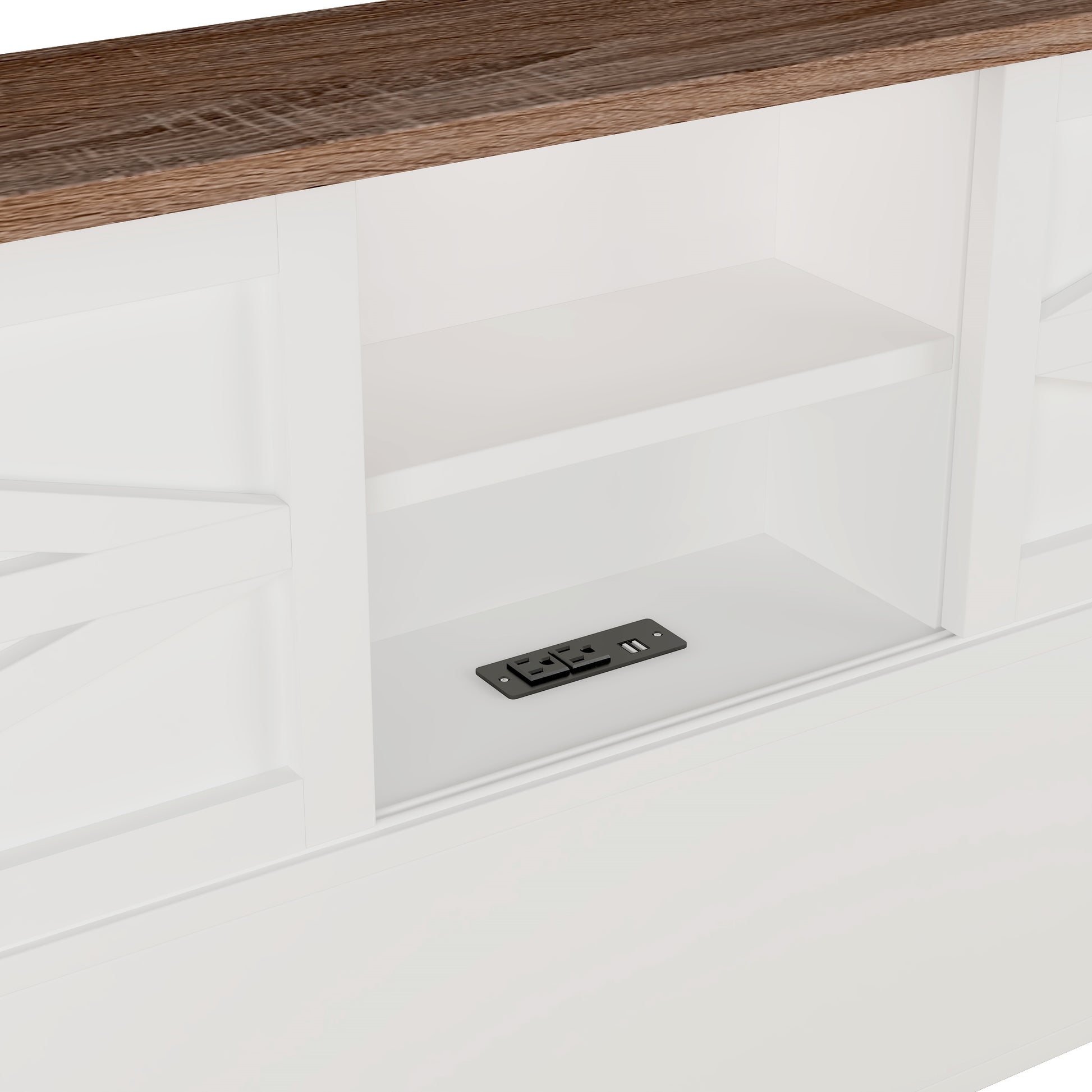 3 Pieces Bedroom Sets Queen Size Farmhouse Platform Bed With Double Sliding Door Storage Headboard, Storage Nightstand And Dresser, White Brown Queen White 3 Piece Set Particle Board