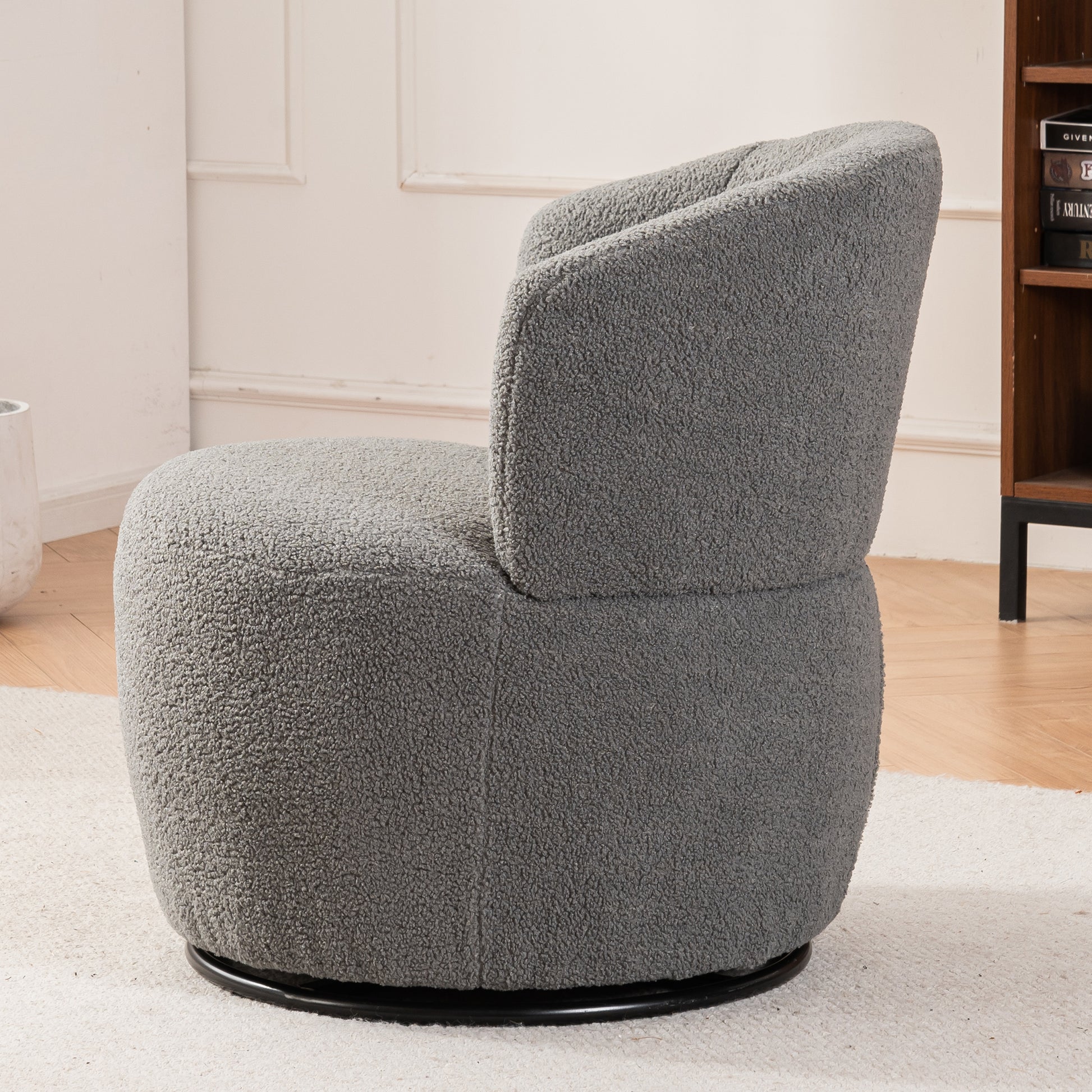 Grey Plush Swivel Accent Chair Contemporary Round Armchair With 360 Rotation And Metal Base For Living Room Elegance Grey Teddy