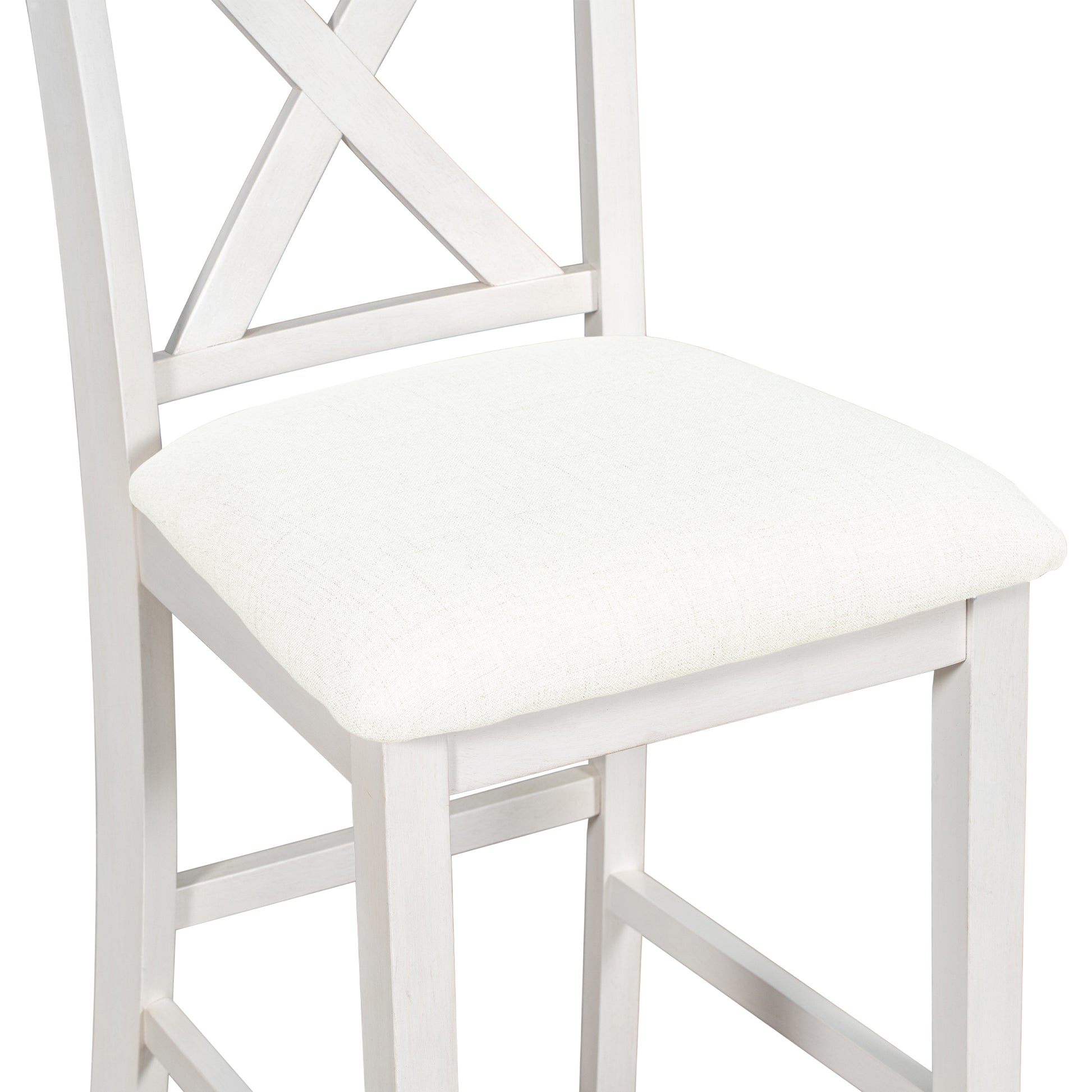 5 Pieces Counter Height Rustic Farmhouse Dining Room Wooden Bar Table Set With 4 Chairs, White White Wood Dining Room Solid Wood Rubberwood Rectangular Dining Table With Chair Upholstered Chair Wood White Solid Back Seats 4 4 Leg Foam Solid Wood