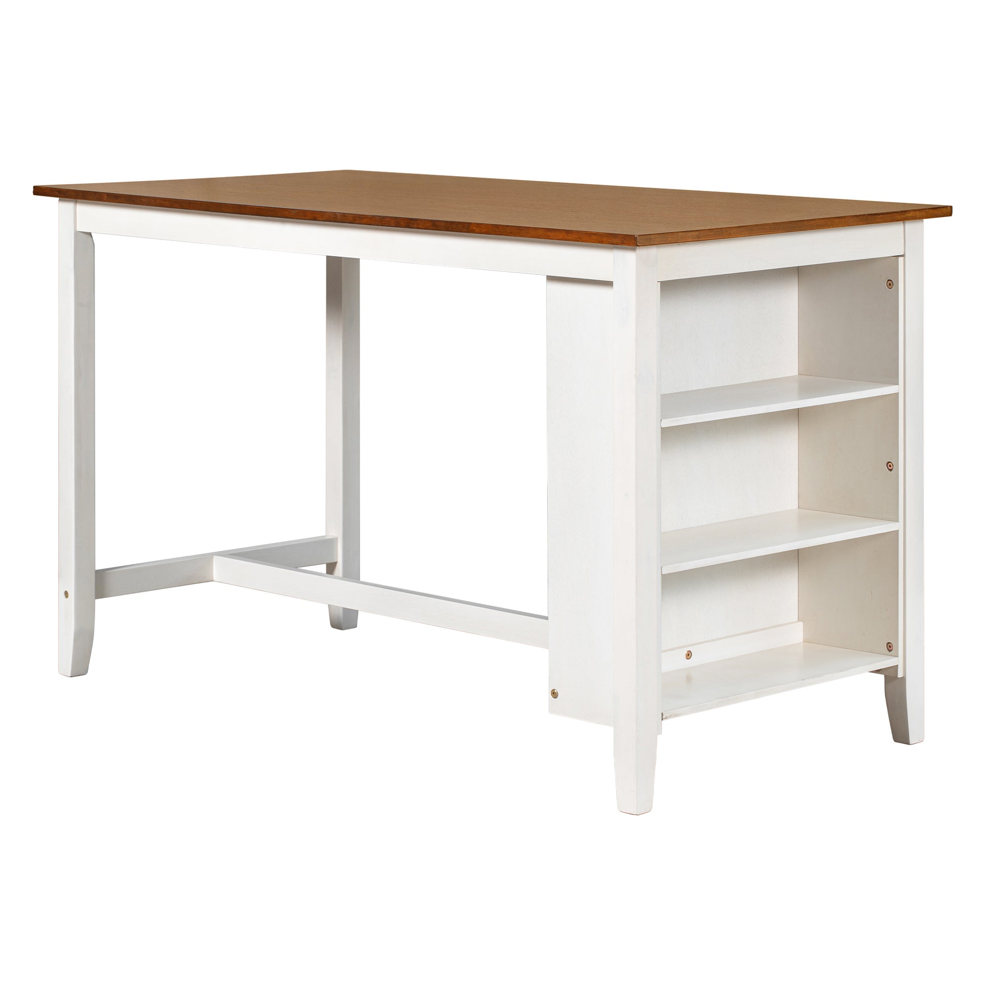 5 Pieces Counter Height Rustic Farmhouse Dining Room Wooden Bar Table Set With 4 Chairs, White White Wood Dining Room Solid Wood Rubberwood Rectangular Dining Table With Chair Upholstered Chair Wood White Solid Back Seats 4 4 Leg Foam Solid Wood