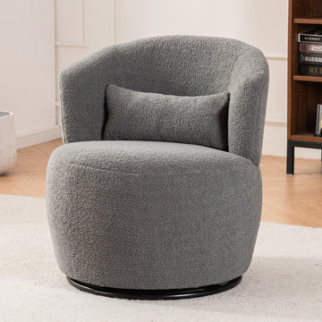 Grey Plush Swivel Accent Chair Contemporary Round Armchair With 360 Rotation And Metal Base For Living Room Elegance Grey Teddy