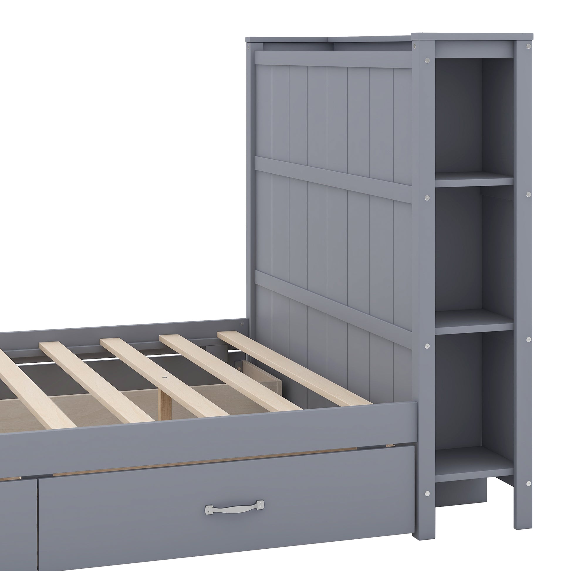 Full Size Platform Bed With Drawers And Storage Shelves, Gray Gray Solid Wood Mdf