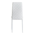White Modern Minimalist Dining Chair Fireproof Leather Sprayed Metal Pipe Diamond Grid Pattern Restaurant Home Conference Chair Set Of 6 White Pu