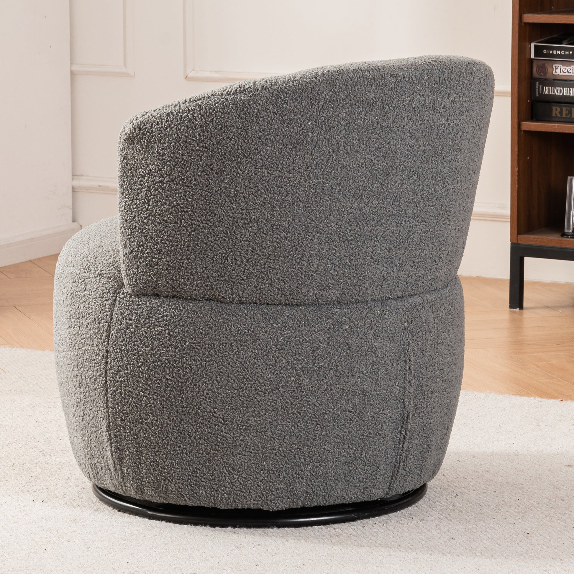 Grey Plush Swivel Accent Chair Contemporary Round Armchair With 360 Rotation And Metal Base For Living Room Elegance Grey Teddy