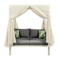 Outdoor Patio Sunbed With Curtains, High Comfort, Suitable For Multiple Scenarios Gray Beige Woven Rope