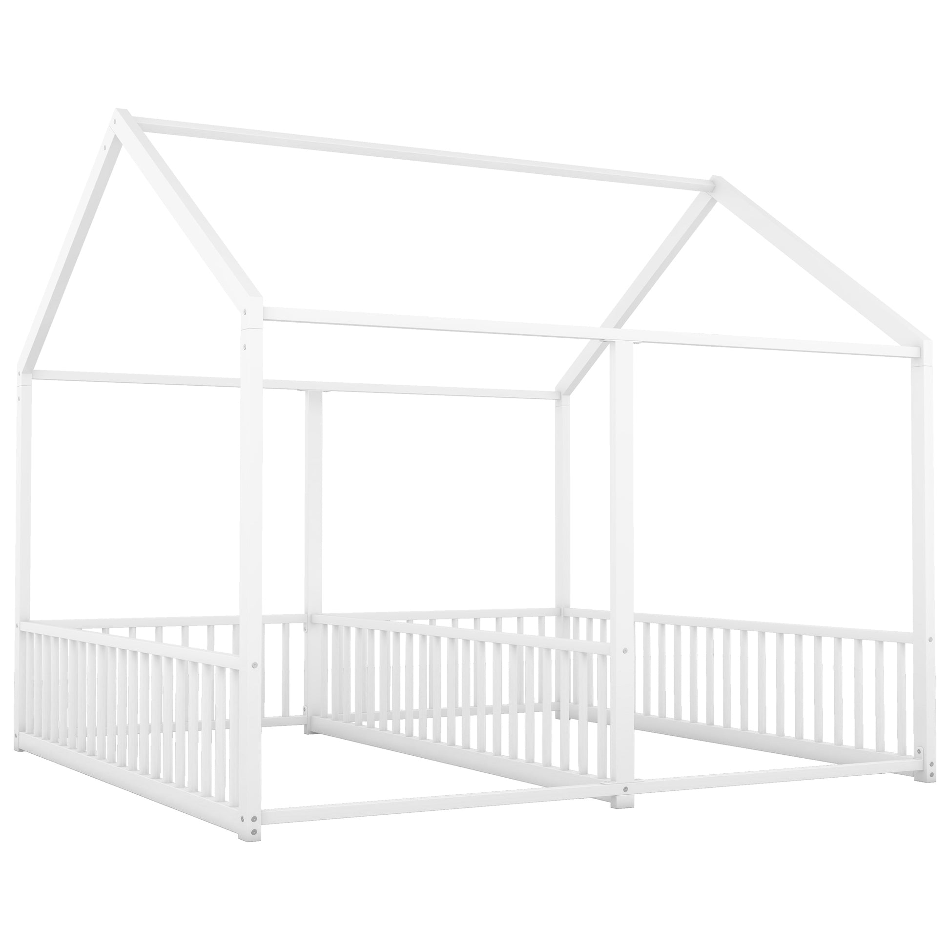 Metal Twin Size House Platform Beds, Two Shared Beds, White Box Spring Not Required Twin Antique White Metal Bedroom Metal