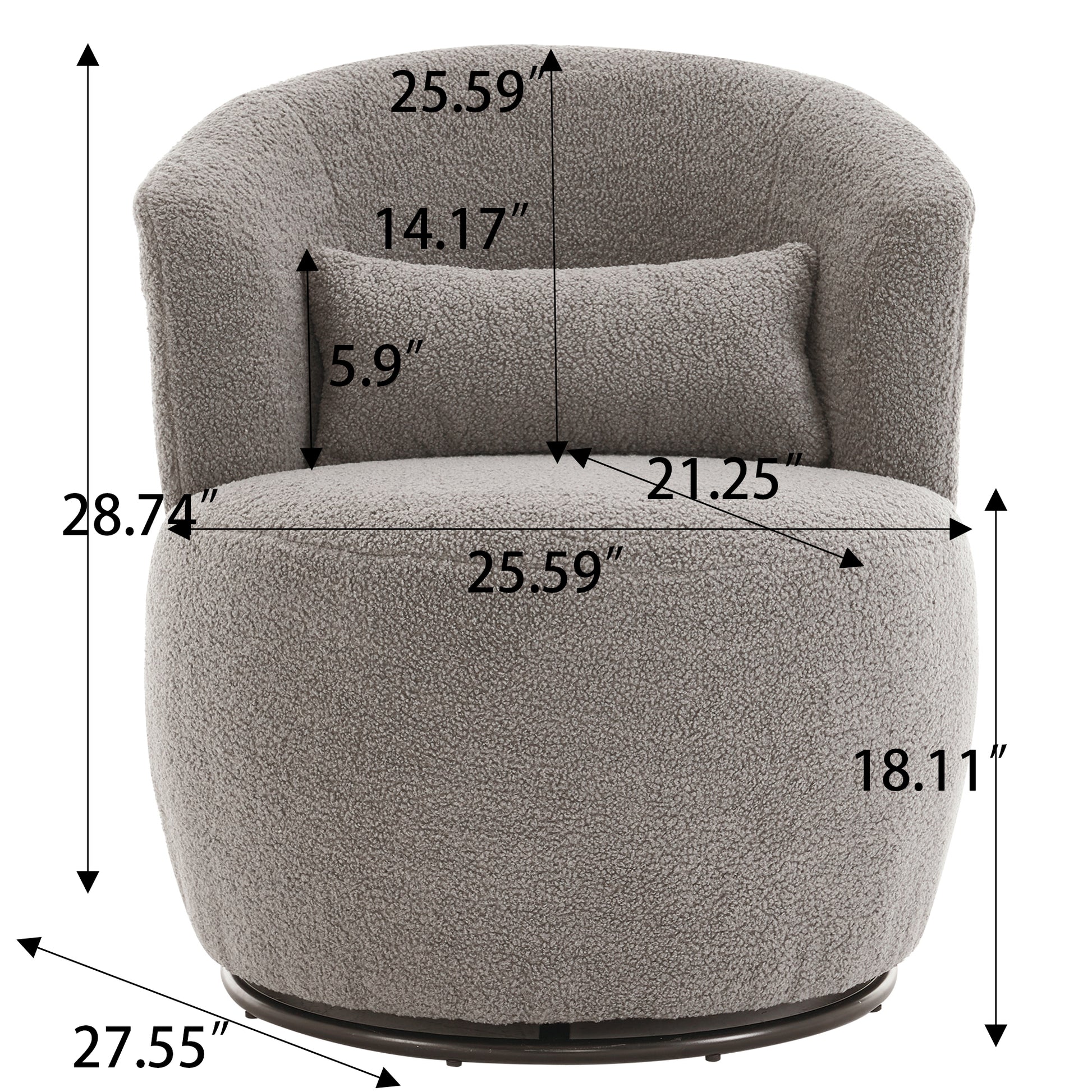 Grey Plush Swivel Accent Chair Contemporary Round Armchair With 360 Rotation And Metal Base For Living Room Elegance Grey Teddy