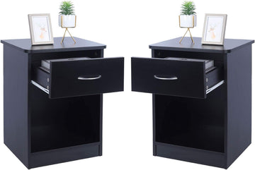 2 Pcs Of Lack Nightstand With Drawers, End Table Bedroom Side Tables Bedside Cabinets, File Cabinet Storage With Sliding Drawer And Shelf For Home Office Black Black Mdf