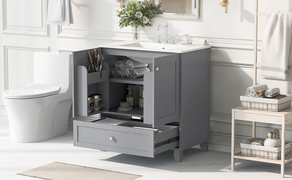 30" Premium Bathroom Vanity Set With Ceramic Sink And Large Storage Space Ideal For Small Bathrooms Blue Gray Bathroom Solid Wood Mdf