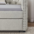 Upholstered Twin Size Daybed With Two Drawers, With Button And Copper Nail On Square Arms, Beige 82.75''X43''X30.75'' Box Spring Not Required Twin Beige Composite Bedroom Classic,Contemporary,Luxury,Modern,Traditional Linen Linen