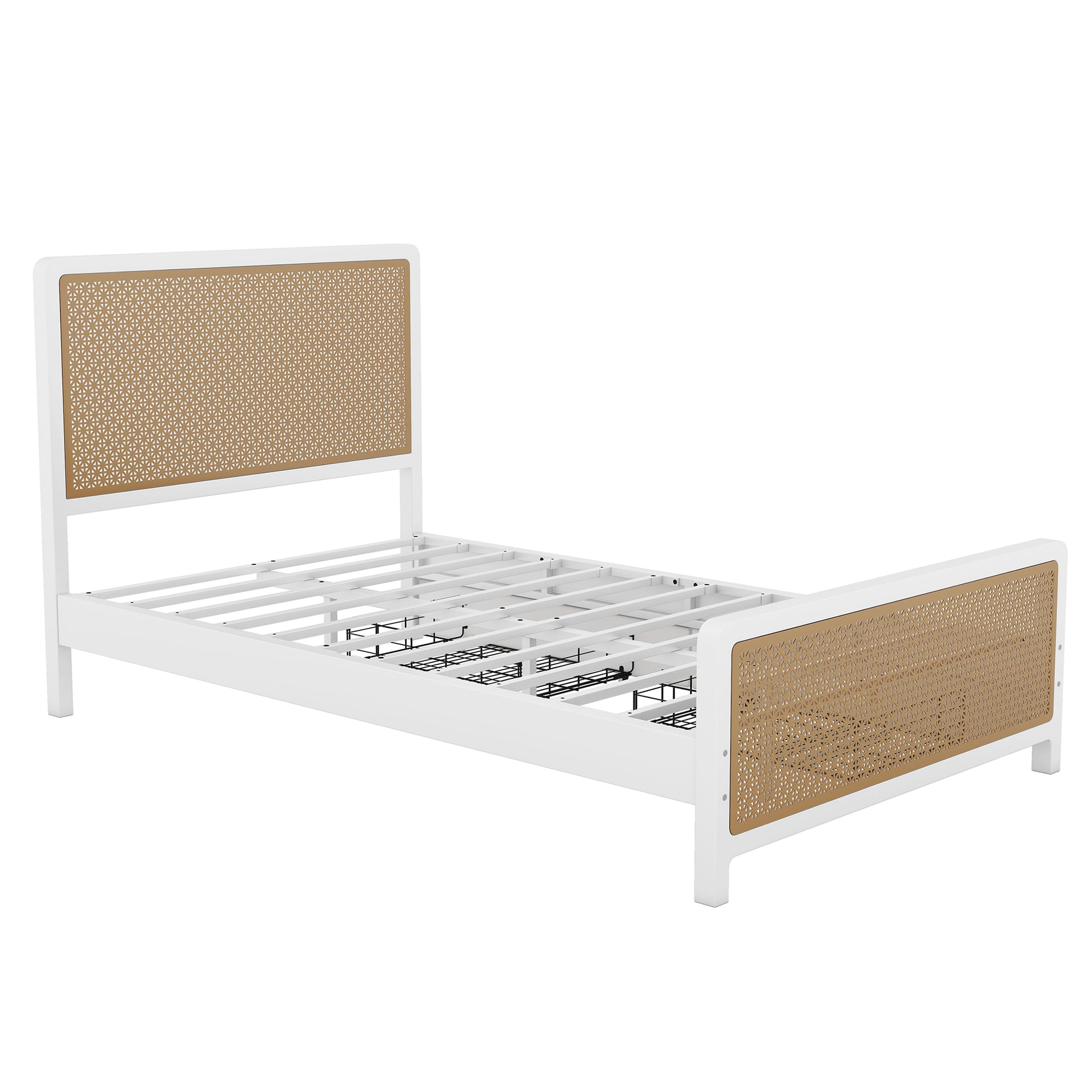 Full Size Metal Platform Bed With 2 Drawers, White Box Spring Not Required Full White Bedroom Bed Frame Metal