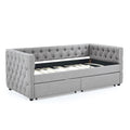 Upholstered Twin Size Daybed With Two Drawers, With Button And Copper Nail On Square Arms, Grey 82.75''X43''X30.75'' Box Spring Not Required Twin Grey Composite Bedroom Classic,Contemporary,Luxury,Modern,Traditional Linen Linen