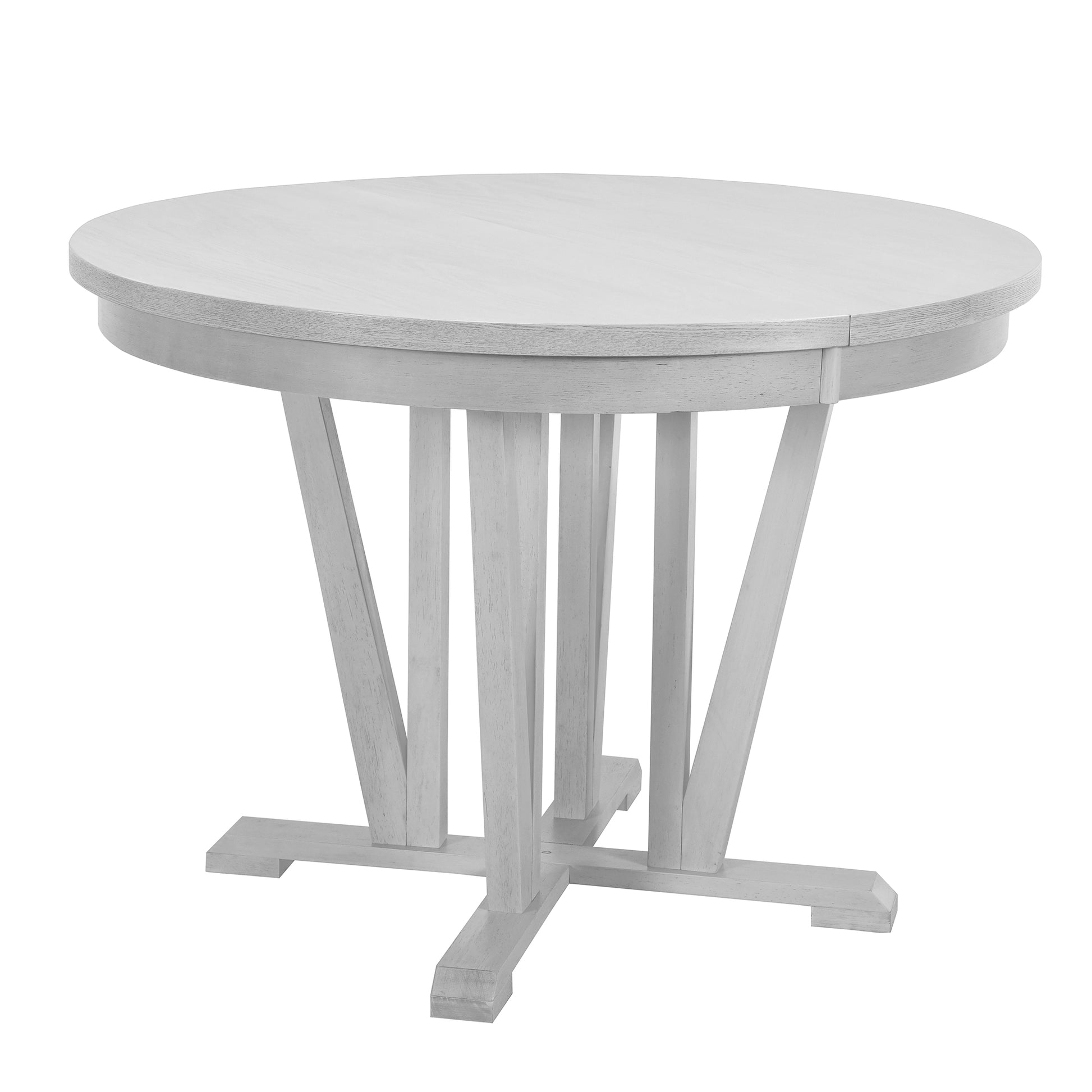 Rustic 5 Piece Extendable Dining Table Set Round Trestle Table And 4 Cross Back Dining Chairs For Kitchen, Dining Room, Gray Gray Wood Dining Room Solid Wood Rubberwood Round Dining Table With Chair Wood Wood Gray Solid Back Seats 4 Removable Leaf