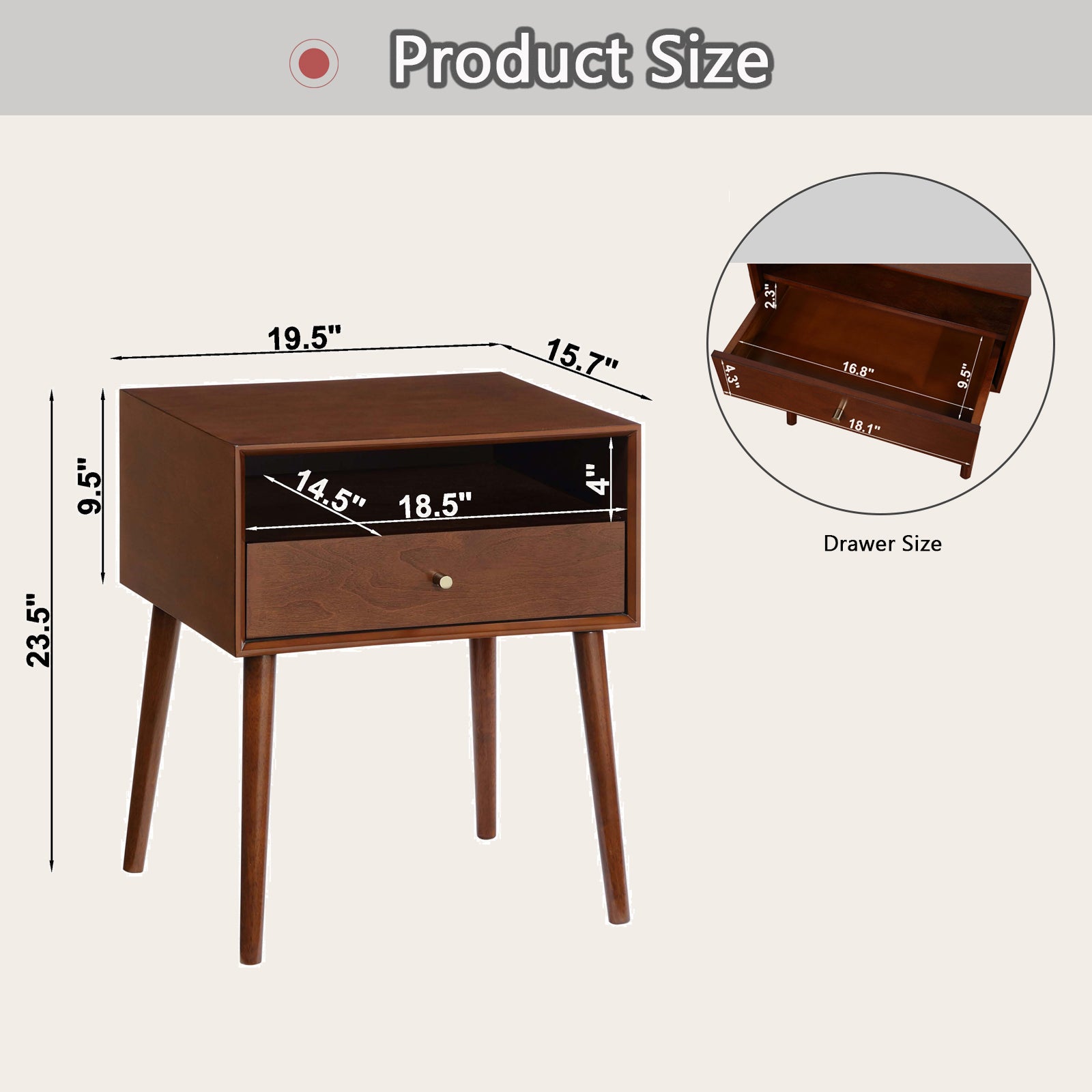 Wood Nightstand With 1 Drawer, Bedside Table With Open Storage Shelf And Solid Wood Legs, Bed Side Table For Bedroom, End Tables For Living Room,Small Side End Table With Storage, Dark Walnut Walnut 1 Drawer Rubber Wood