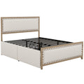Queen Size Upholstered Platform Bed With Decoration And 4 Drawers, Brown Box Spring Not Required Queen Brown Metal Bedroom Bed Frame Linen Upholstered