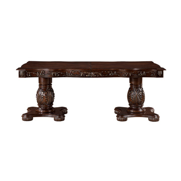Traditional Style Dining Table With Extension Leaves Cherry Finish With Gold Tipping Double Pedestal Base Wooden Dining Furniture Cherry Dining Room American Traditional,Ornate Traditional,Traditional Kitchen & Dining Tables Wood Pedestal