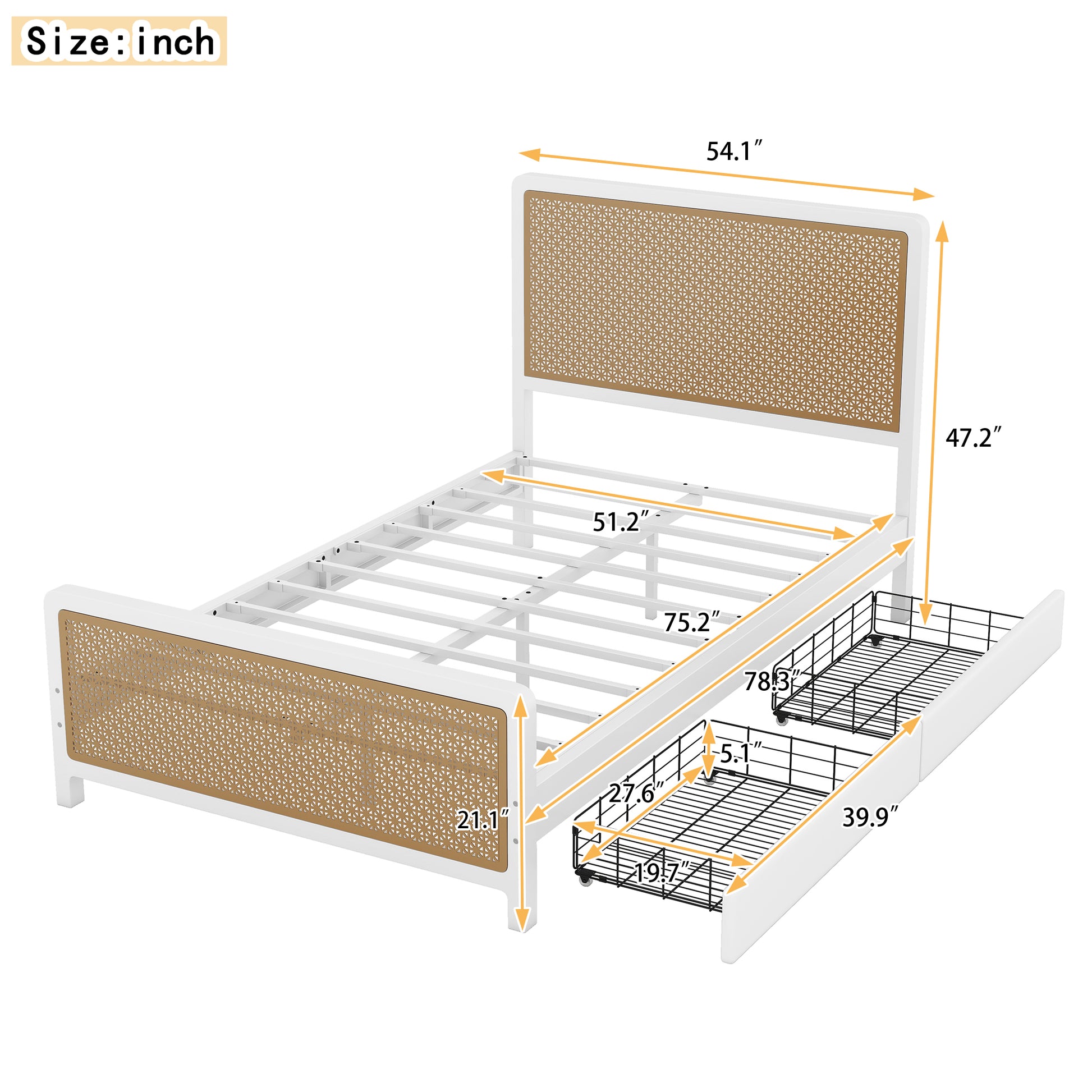 Full Size Metal Platform Bed With 2 Drawers, White Box Spring Not Required Full White Bedroom Bed Frame Metal