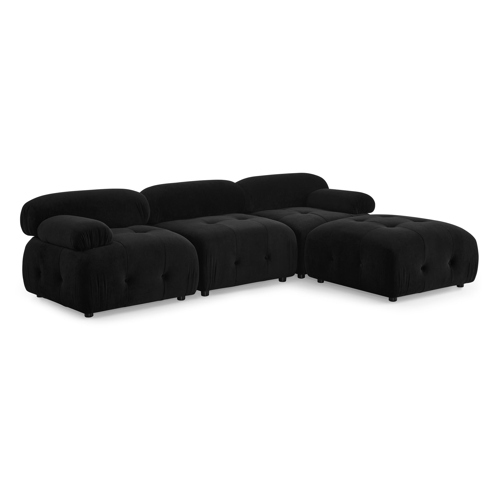 Modular Sectional Sofa, Button Tufted Designed And Diy Combination,L Shaped Couch With Reversible Ottoman, Black Velvet Black Velvet Wood Soft Tight Back Eucalyptus Pillow Top Arms Foam Spring