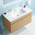 36 Inch Wall Mounted Bathroom Vanity With White Ceramic Basin,Two Soft Close Cabinet Doors, Solid Wood,Excluding Faucets,Light Oak Light Oak Solid Wood