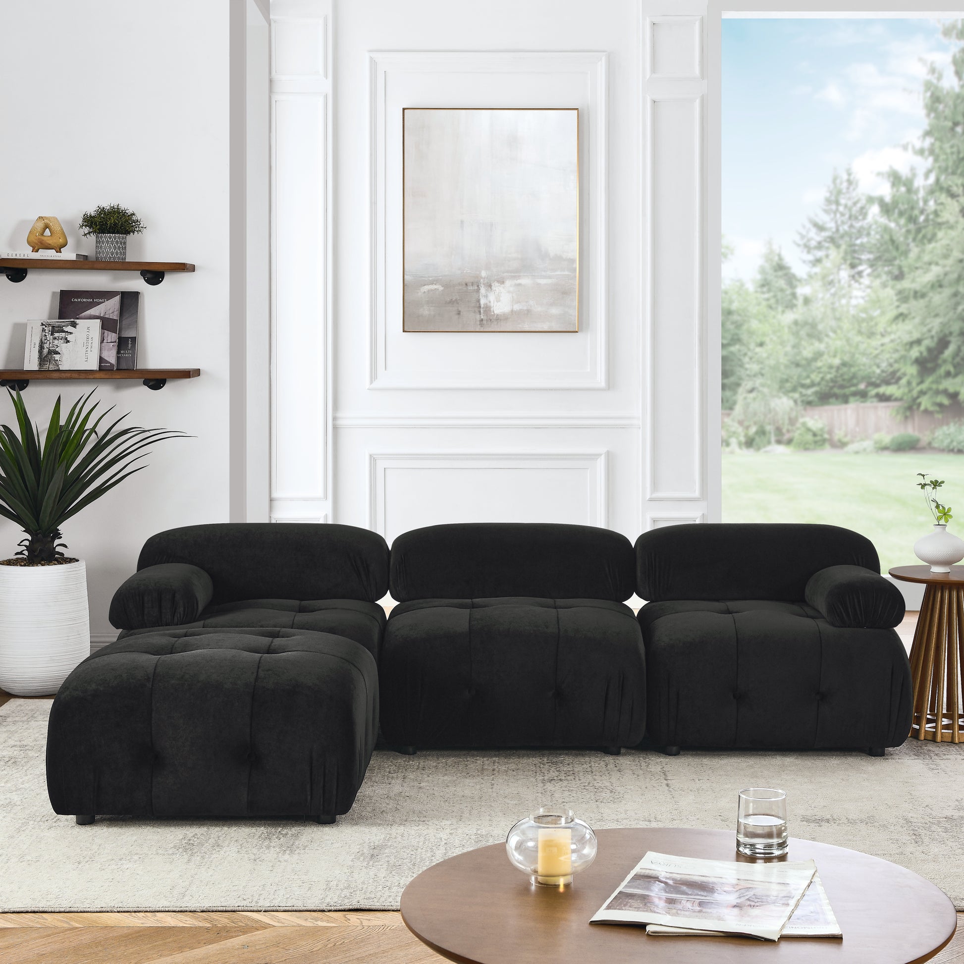 Modular Sectional Sofa, Button Tufted Designed And Diy Combination,L Shaped Couch With Reversible Ottoman, Black Velvet Black Velvet Wood Soft Tight Back Eucalyptus Pillow Top Arms Foam Spring