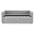 Upholstered Twin Size Daybed With Two Drawers, With Button And Copper Nail On Square Arms, Grey 82.75''X43''X30.75'' Box Spring Not Required Twin Grey Composite Bedroom Classic,Contemporary,Luxury,Modern,Traditional Linen Linen