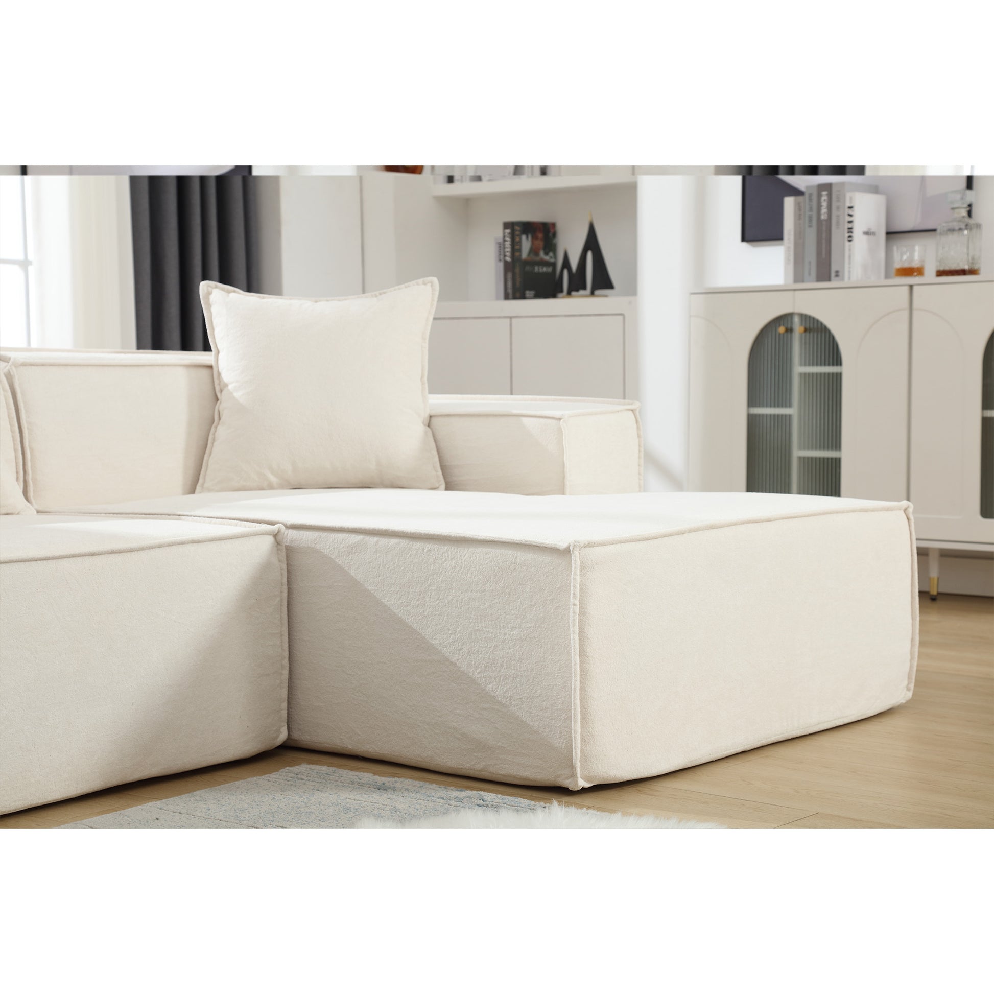 Modular Combination Living Room Sofa Set, Modern Minimalist Sofa, Free Installation Sofa, L Shaped, Italian Minimalist Tofu Block Sofa, Right Hand Facing,Terrycloth Fabric ,Beige Beige Polyester Primary Living Space Soft Modern Polyester 3 Seat