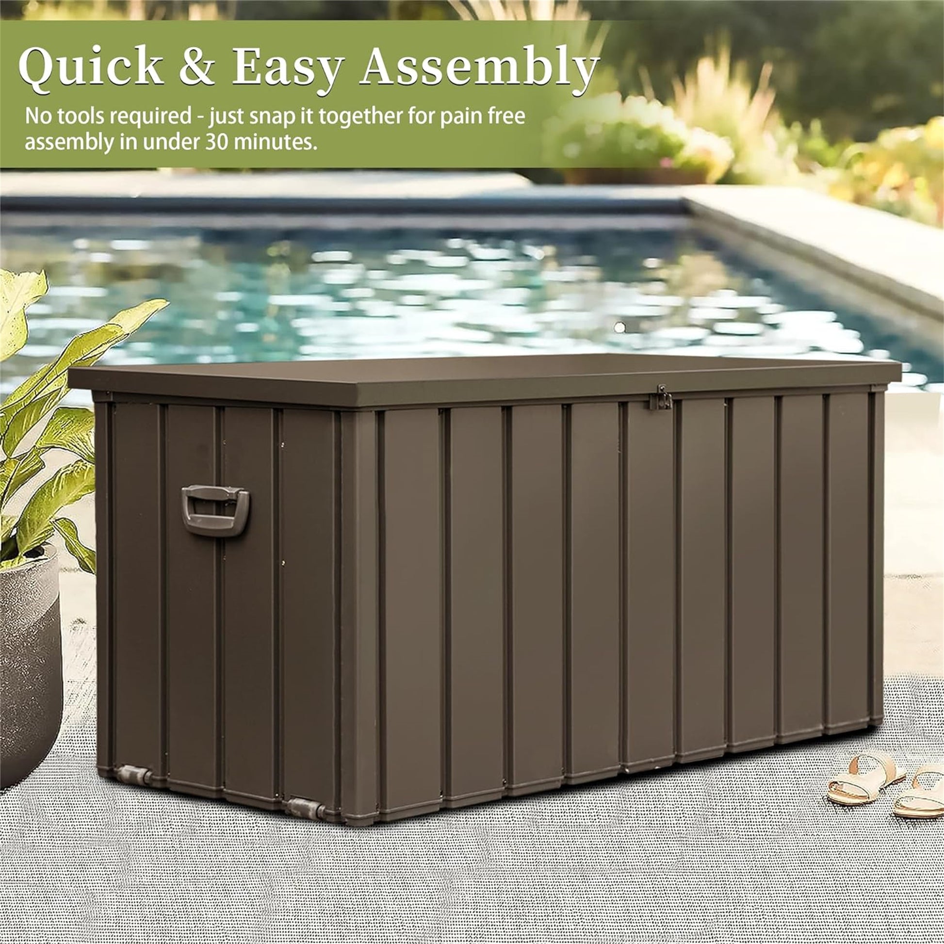 160 Gallon Outdoor Storage Deck Box Waterproof, Large Patio Storage Bin For Outside Cushions, Throw Pillows, Garden Tools, Lockable Dark Brown Dark Brown Steel