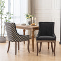 Ultra Side Dining Chair, Thickened Fabric Chairs With Neutrally Toned Solid Wood Legs, Bronze Nail Head, Set Of 2, Blue Black Dining Room American Design Dining Chairs Rubberwood Set Of 2 Foam Fabric