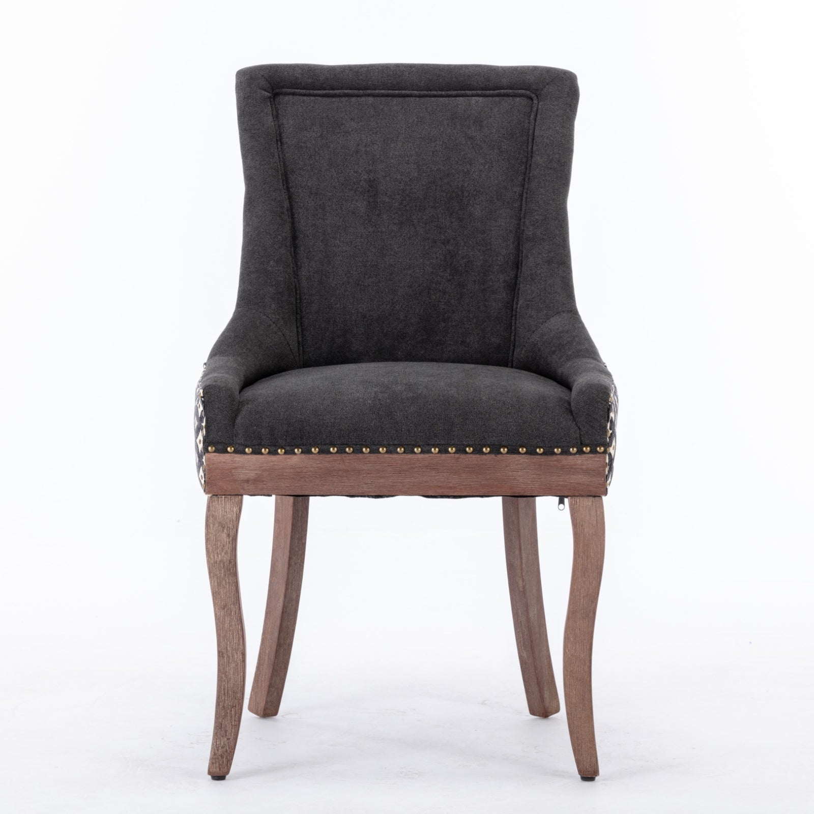 Ultra Side Dining Chair, Thickened Fabric Chairs With Neutrally Toned Solid Wood Legs, Bronze Nail Head, Set Of 2, Blue Black Dining Room American Design Dining Chairs Rubberwood Set Of 2 Foam Fabric