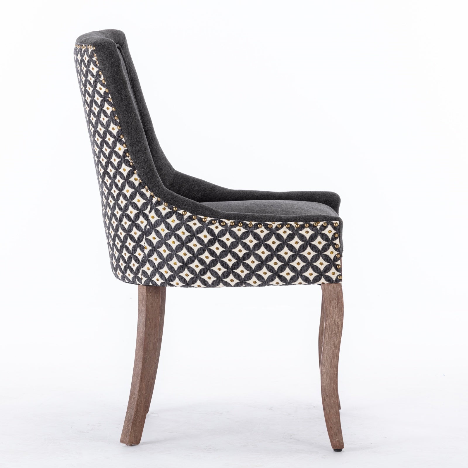 Ultra Side Dining Chair, Thickened Fabric Chairs With Neutrally Toned Solid Wood Legs, Bronze Nail Head, Set Of 2, Blue Black Dining Room American Design Dining Chairs Rubberwood Set Of 2 Foam Fabric