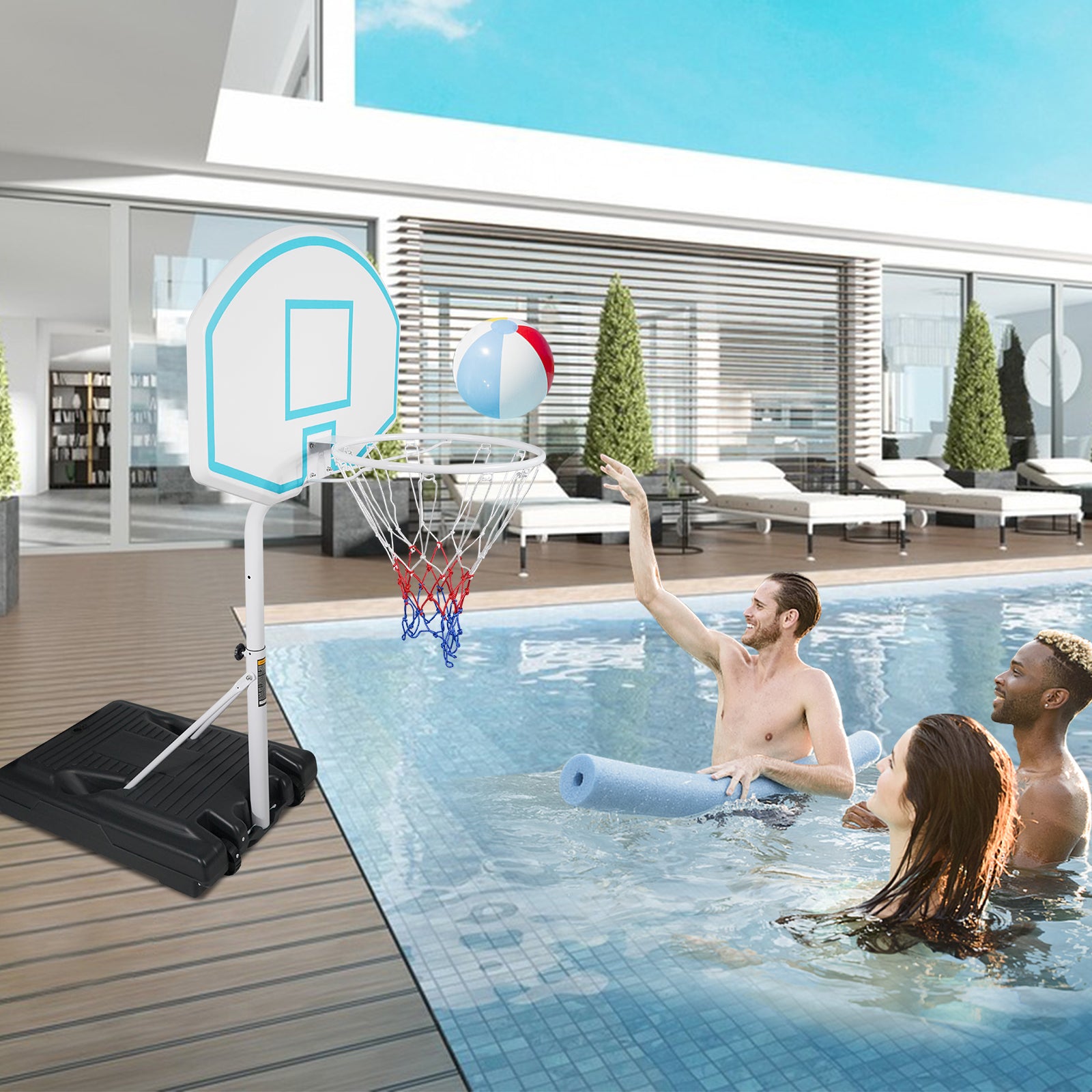 Poolside Basketball Hoop Portable Swimming Pool Basketball System Height Adjustable 3.1Ft 4.7Ft With 36" Backboard For Indoor Outdoor Use Blue Balls Sports Blue Portable Garden & Outdoor Iron Plastic