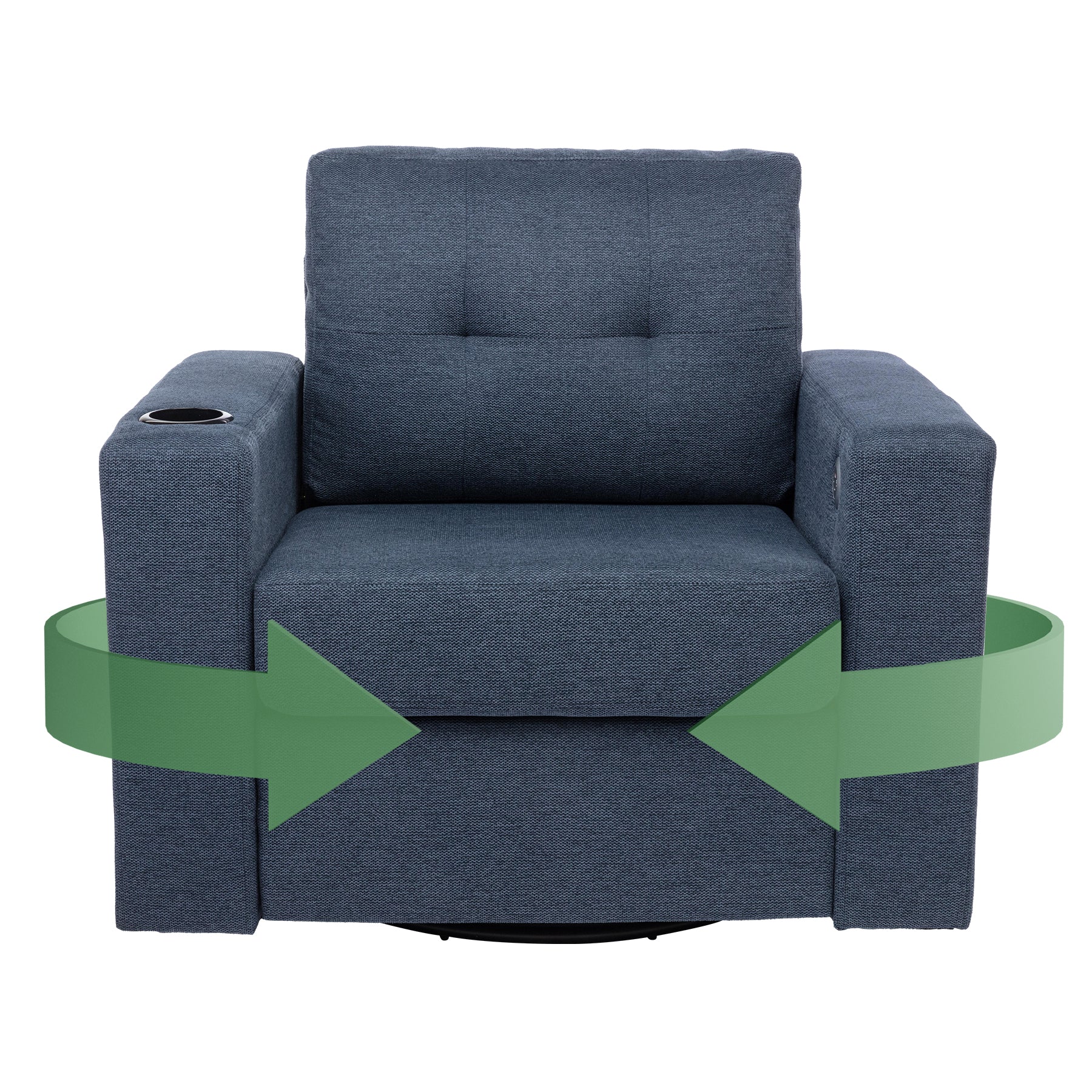 Modern Swivel Accent Sofa Chairergonomic Casual 90 Degree Swivel Single Sofa Seat With Drink Holder Living Room Chair ,Soft Egyptian Velvet Sofa Chair Blue Brown Wood Primary Living Space Delicate Duty Pine 1 Seat Blue Linen Soft Cushion Back Art