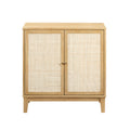 Buffet Cabinet With Storage,Storage Cabinet With Natural Rattan Decorated Doors,Rattan Cabinet With Adjustable Shelf,Sideboard For Living Room,Kitchen,Hallway,2 Doors, Storage, Natural Natural Rubber Wood