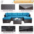 Outdoor Garden Patio Furniture 7 Piece Pe Rattan Wicker Cushioned Sofa Sets And Coffee Table, Patio Furniture Set Outdoor Couch Outdoor Couch Patio Furniture Outdoor Sofa Patio Couch Yes Complete Patio Set Brown Blue Rust Resistant Frame Water Resistant