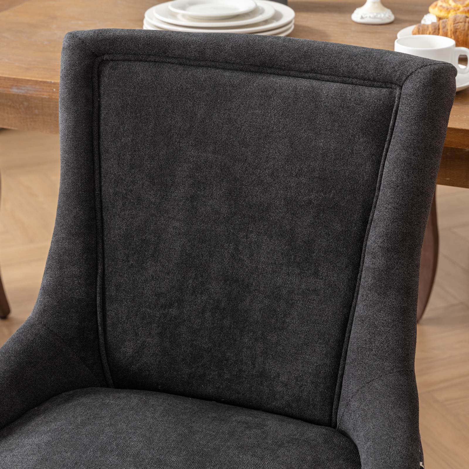 Ultra Side Dining Chair, Thickened Fabric Chairs With Neutrally Toned Solid Wood Legs, Bronze Nail Head, Set Of 2, Blue Black Dining Room American Design Dining Chairs Rubberwood Set Of 2 Foam Fabric