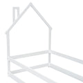 Twin Size Wood Bed With House Shaped Headboard Floor Bed With Fences,White Twin White Wood Bedroom American Design Pine Pine