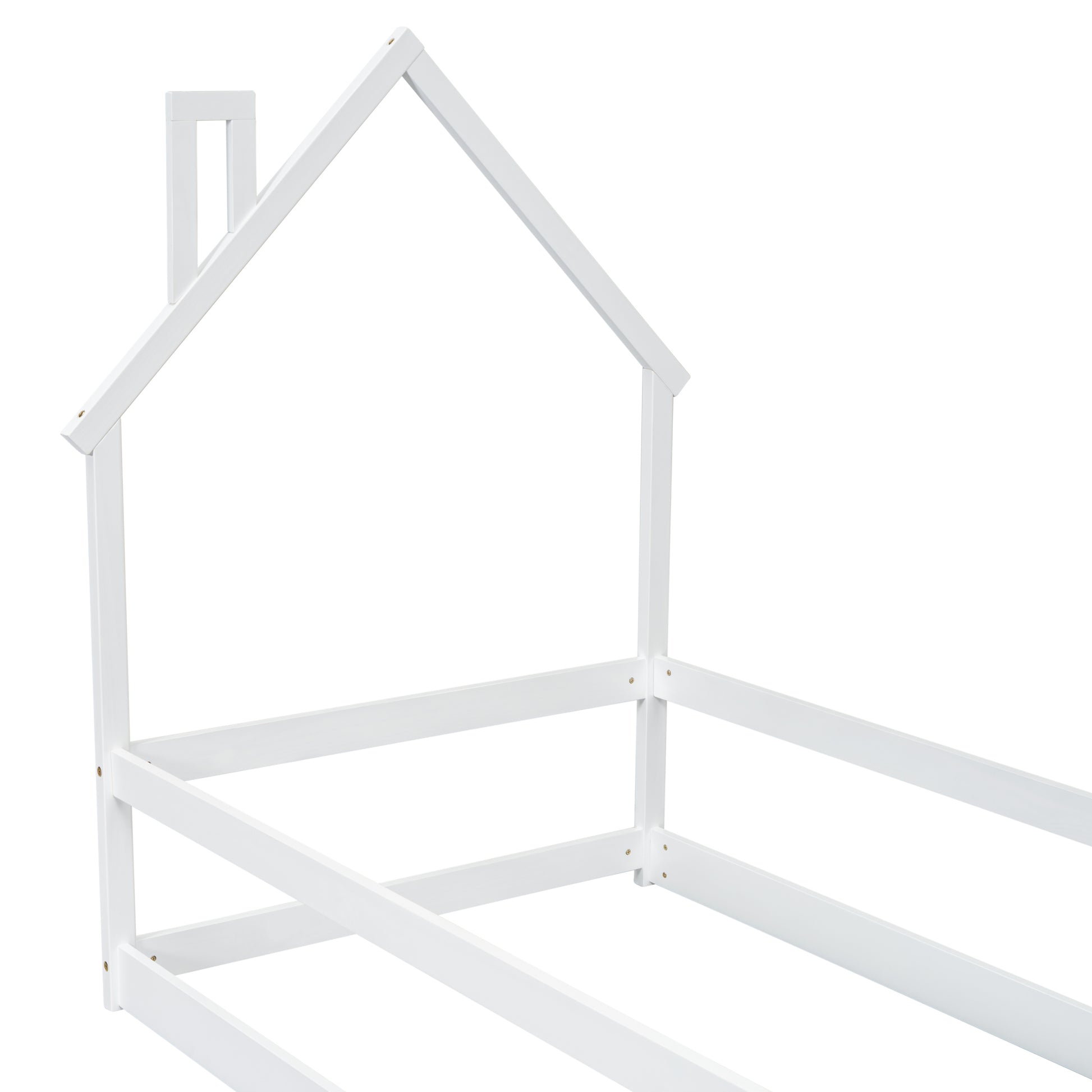 Twin Size Wood Bed With House Shaped Headboard Floor Bed With Fences,White Twin White Wood Bedroom American Design Pine Pine