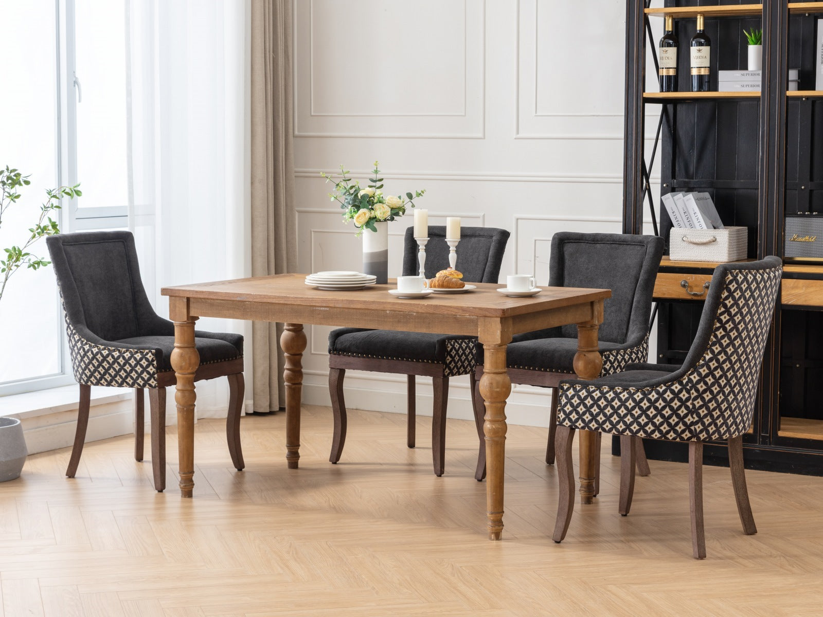 Ultra Side Dining Chair, Thickened Fabric Chairs With Neutrally Toned Solid Wood Legs, Bronze Nail Head, Set Of 2, Blue Black Dining Room American Design Dining Chairs Rubberwood Set Of 2 Foam Fabric