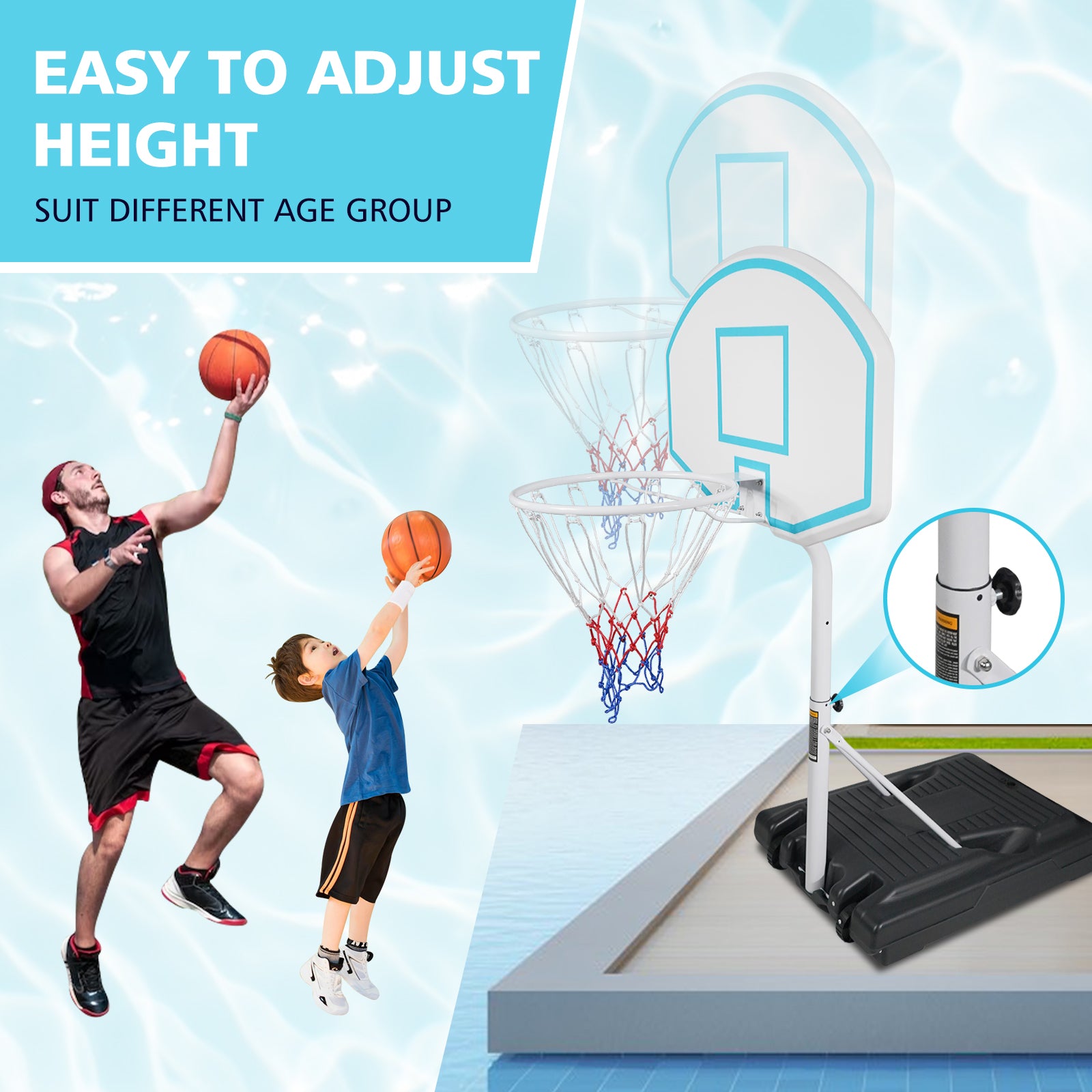 Poolside Basketball Hoop Portable Swimming Pool Basketball System Height Adjustable 3.1Ft 4.7Ft With 36" Backboard For Indoor Outdoor Use Blue Balls Sports Blue Portable Garden & Outdoor Iron Plastic