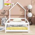 Twin Size Wood Bed With House Shaped Headboard Floor Bed With Fences,White Twin White Wood Bedroom American Design Pine Pine