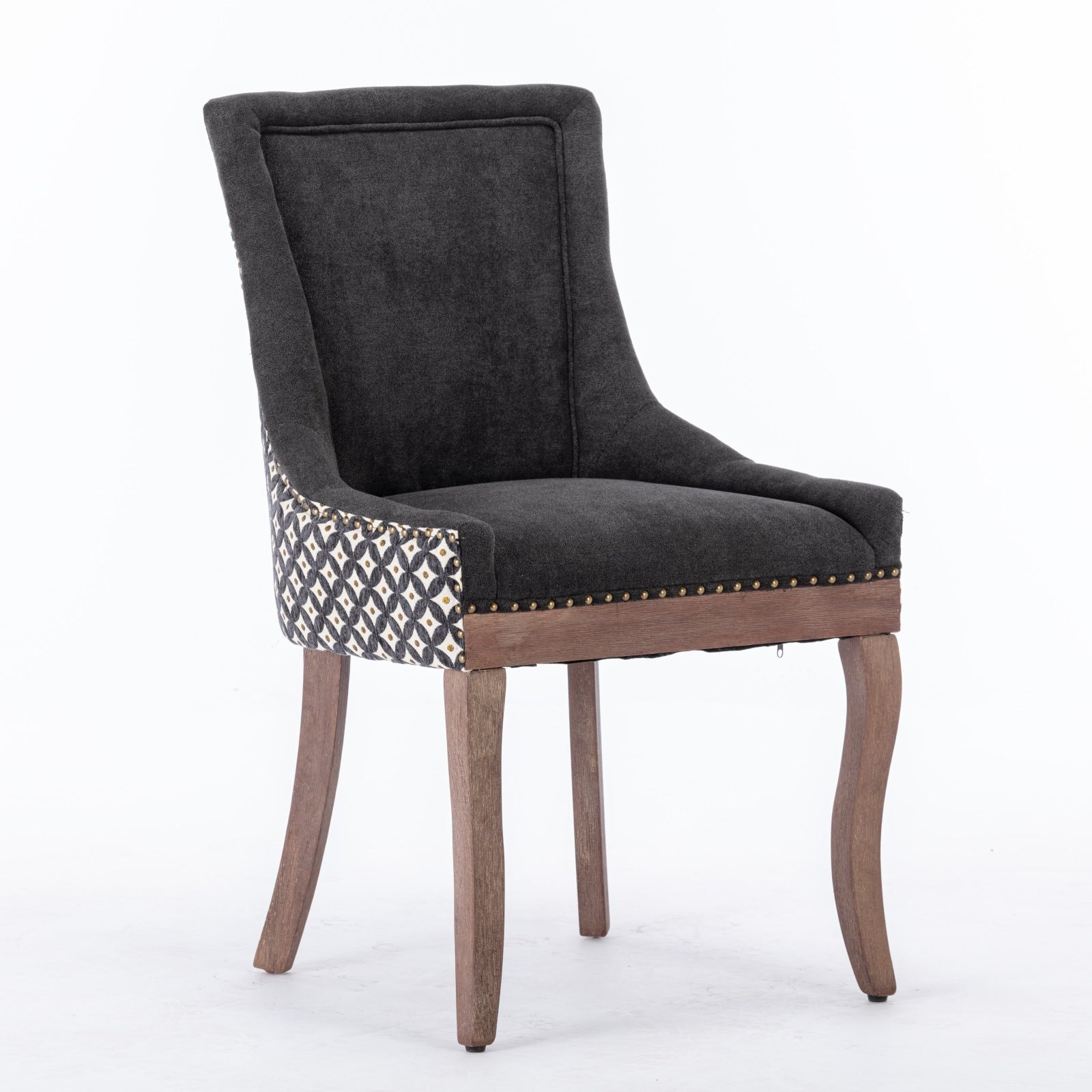 Ultra Side Dining Chair, Thickened Fabric Chairs With Neutrally Toned Solid Wood Legs, Bronze Nail Head, Set Of 2, Blue Black Dining Room American Design Dining Chairs Rubberwood Set Of 2 Foam Fabric