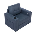 Modern Swivel Accent Sofa Chairergonomic Casual 90 Degree Swivel Single Sofa Seat With Drink Holder Living Room Chair ,Soft Egyptian Velvet Sofa Chair Blue Brown Wood Primary Living Space Delicate Duty Pine 1 Seat Blue Linen Soft Cushion Back Art