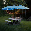 15X9Ft Large Double Sided Rectangular Outdoor Twin Patio Market Umbrella With Light And Base Blue Blue Umbrellas Metal