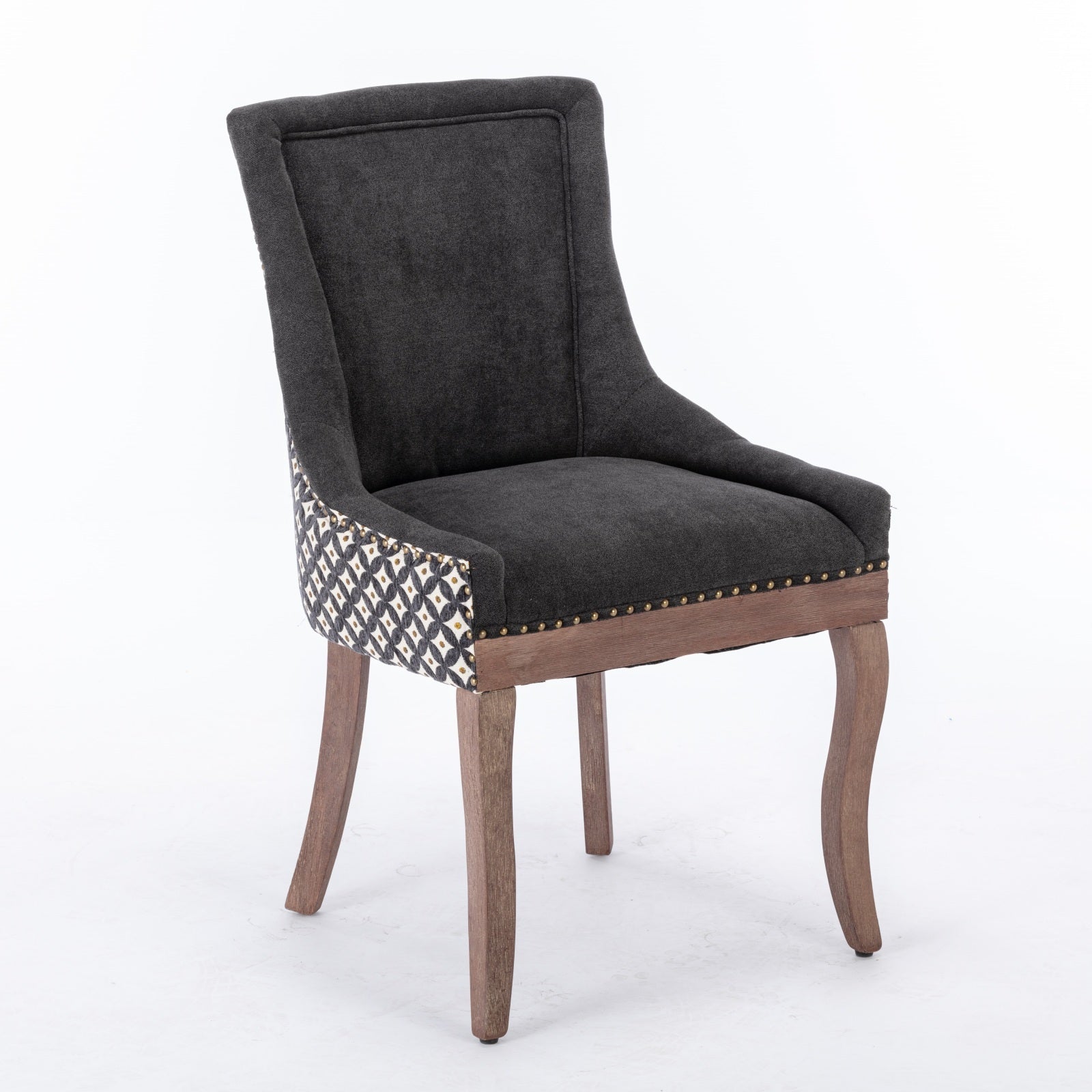 Ultra Side Dining Chair, Thickened Fabric Chairs With Neutrally Toned Solid Wood Legs, Bronze Nail Head, Set Of 2, Blue Black Dining Room American Design Dining Chairs Rubberwood Set Of 2 Foam Fabric